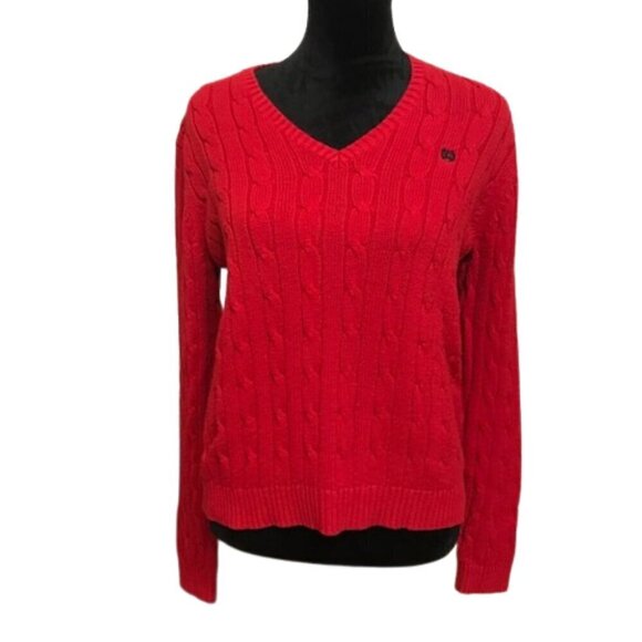 CHAPS Women's Red V-Neck Cable Knit Long Sleeve Sweater Size XL - Picture 2 of 8